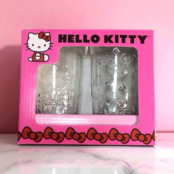 NIB Hello Kitty Clear Glass Tumbler Set of 2 NEW - Picture 1 of 9